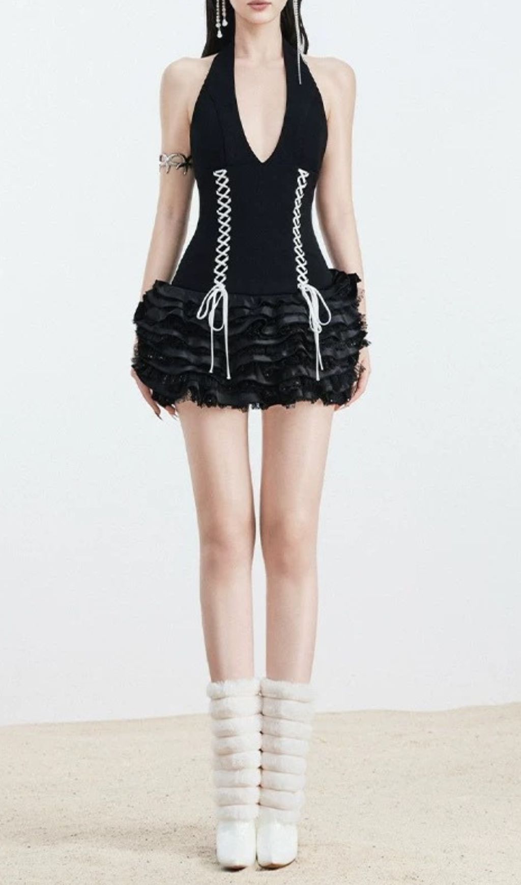 Fidella Black Corset Halter Mini Dress