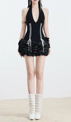 Fidella Black Corset Halter Mini Dress