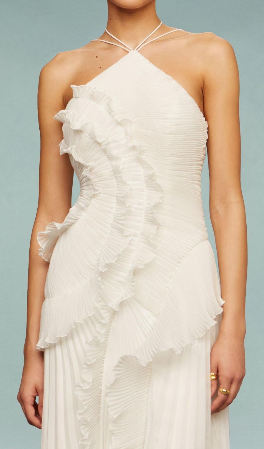 Finneas White Halter Pleated High-Low Maxi Dress