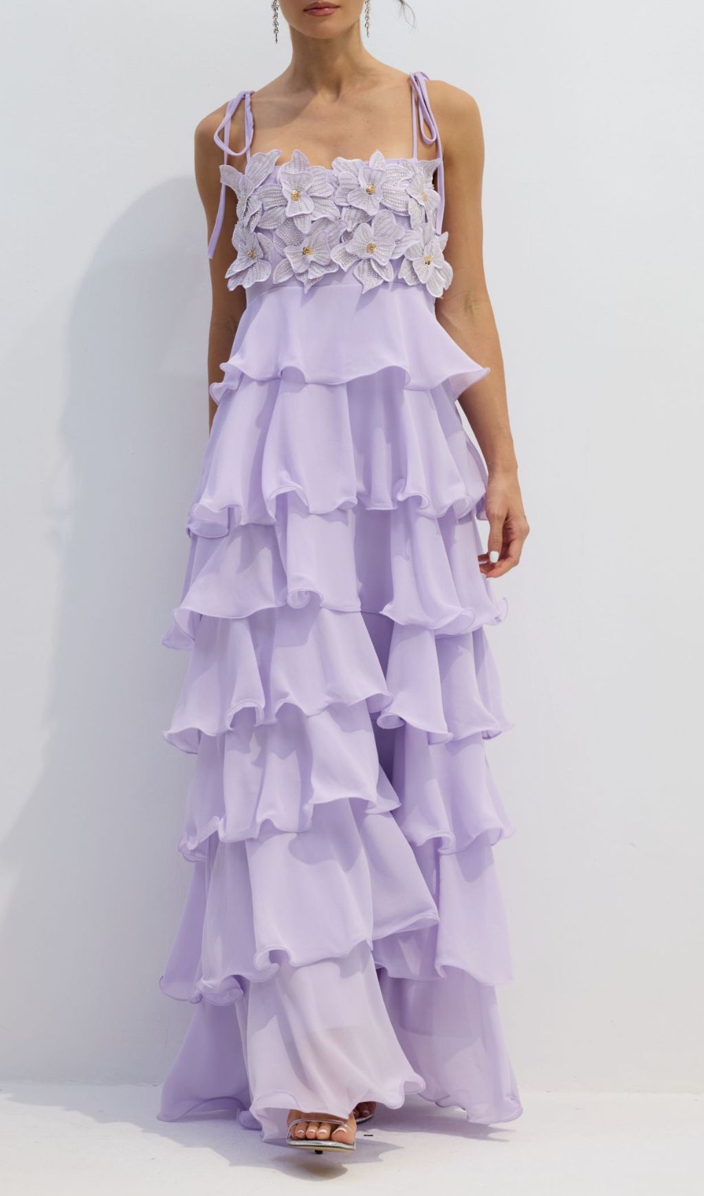 Fauve Romantic Purple Floral Tiered Maxi Dress