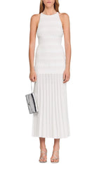 Elegant White Faux Pearl Beaded Midi Dress