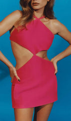 Fuchsia Halter Cut-Out Bodycon Mini Dress