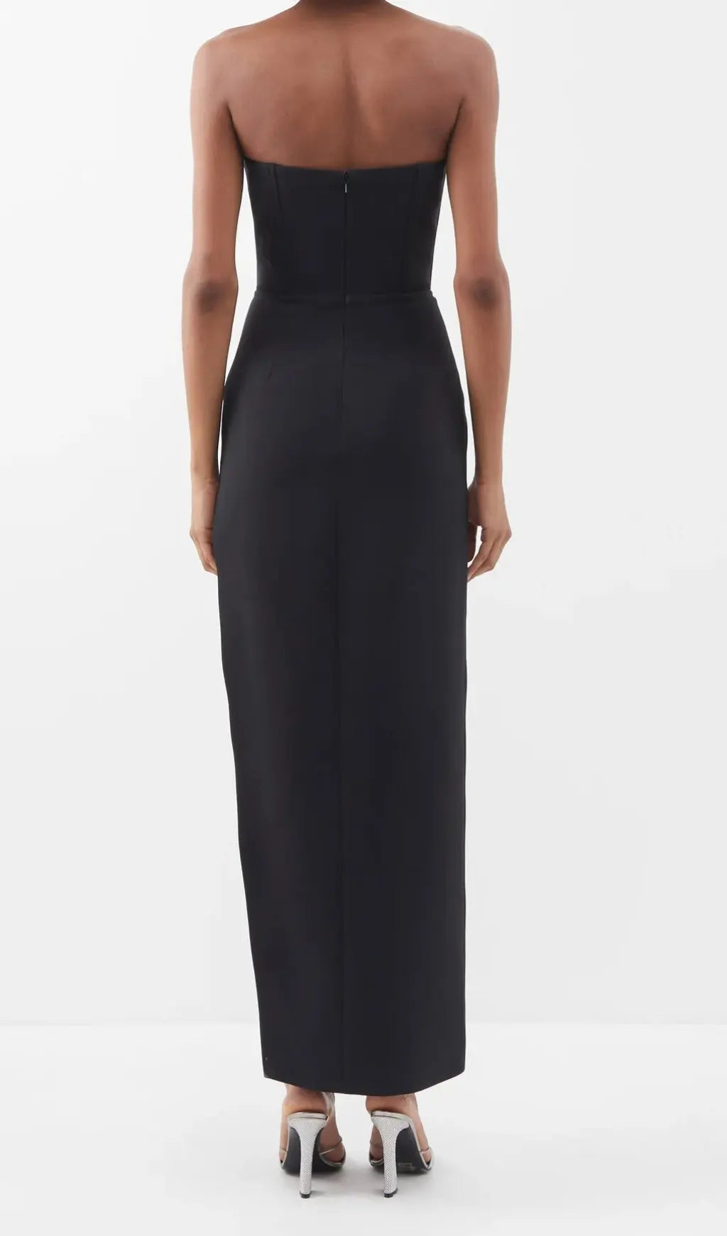 Glamorous Crystal Rose Embellished Black Strapless Maxi Gown