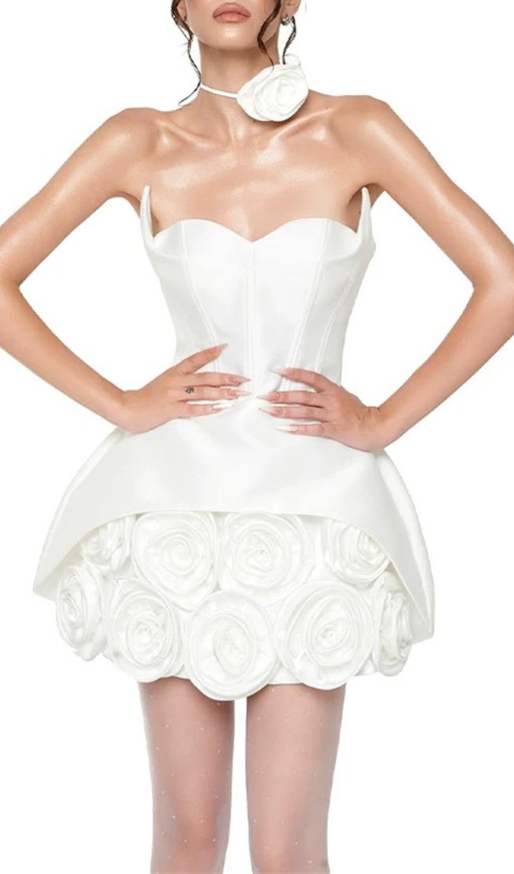 Ildiko White Strapless Corset Floral Mini Dress