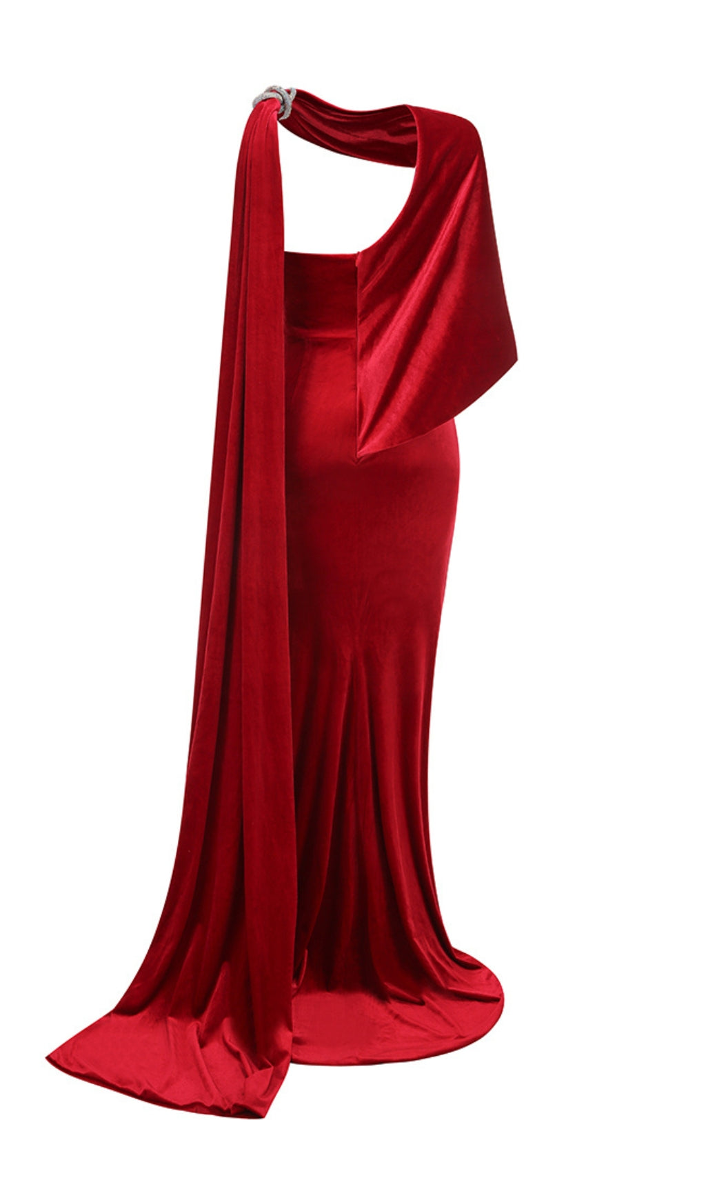 Carlijn Glamorous Red Velvet Caplet One-Shoulder Maxi Gown