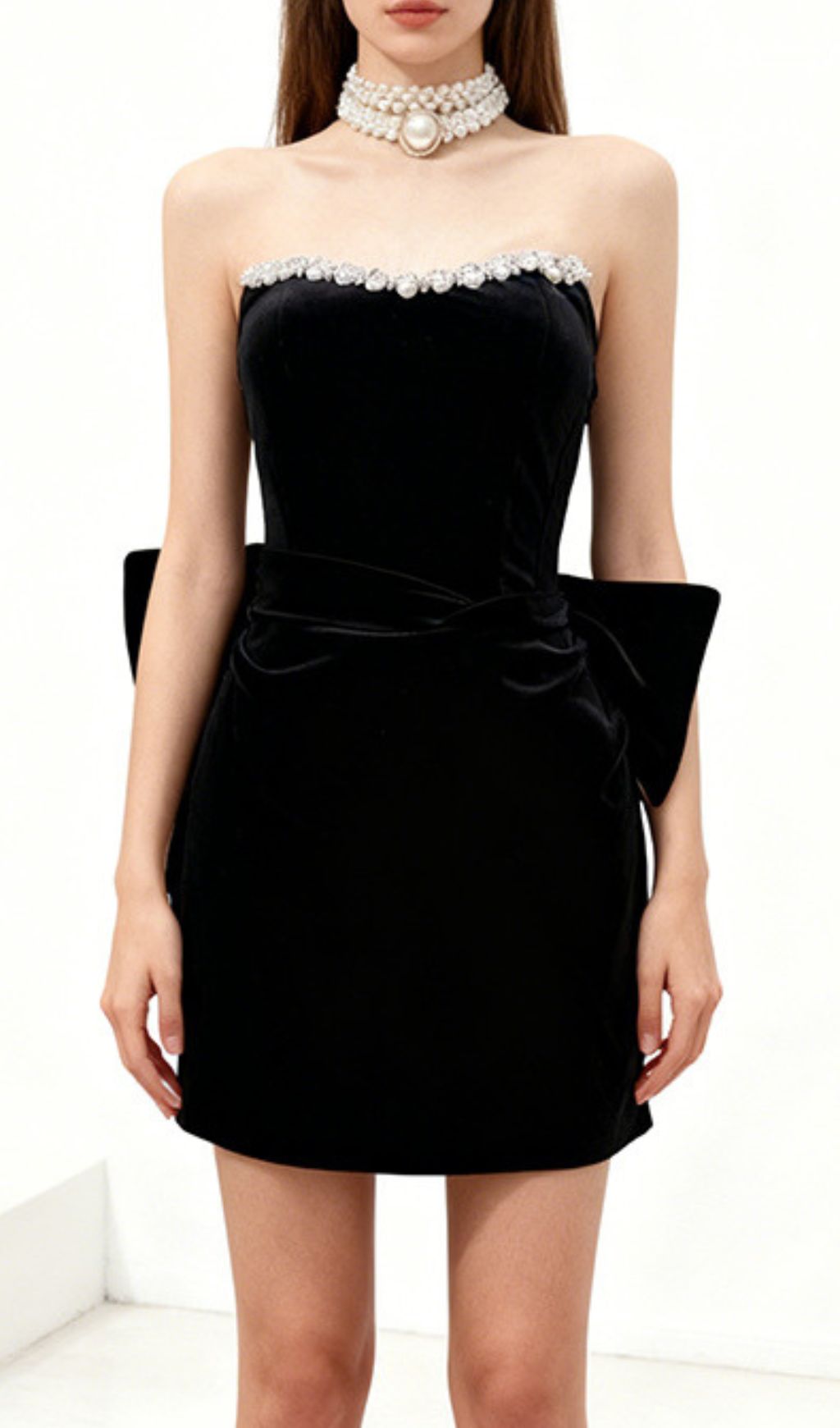 Jens Glamorous Black Velvet Strapless Mini Dress