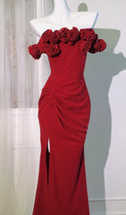 Darcila Red Rose Off-Shoulder Slit Maxi Dress