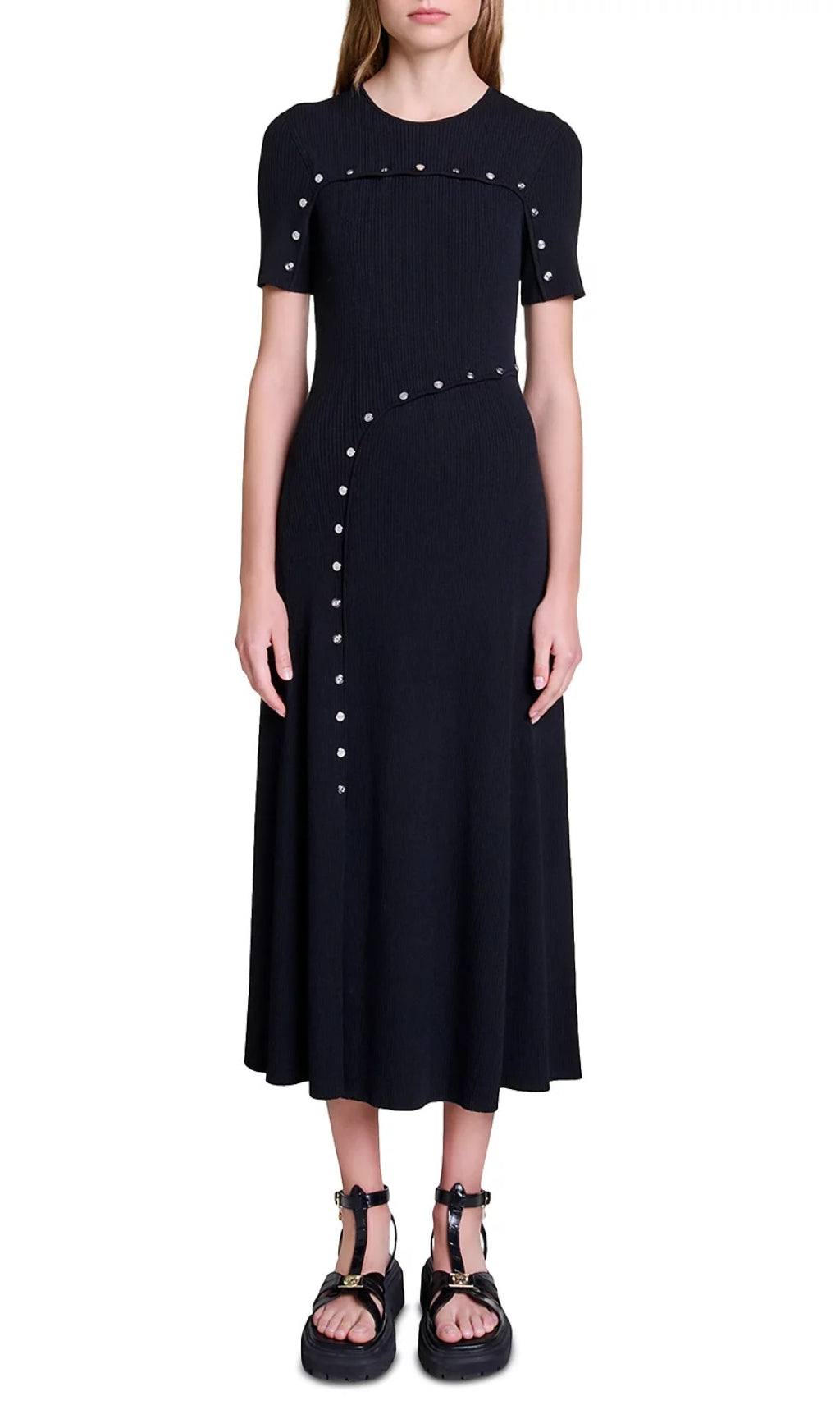 Rokane Black Ribbed Knit Maxi Dress