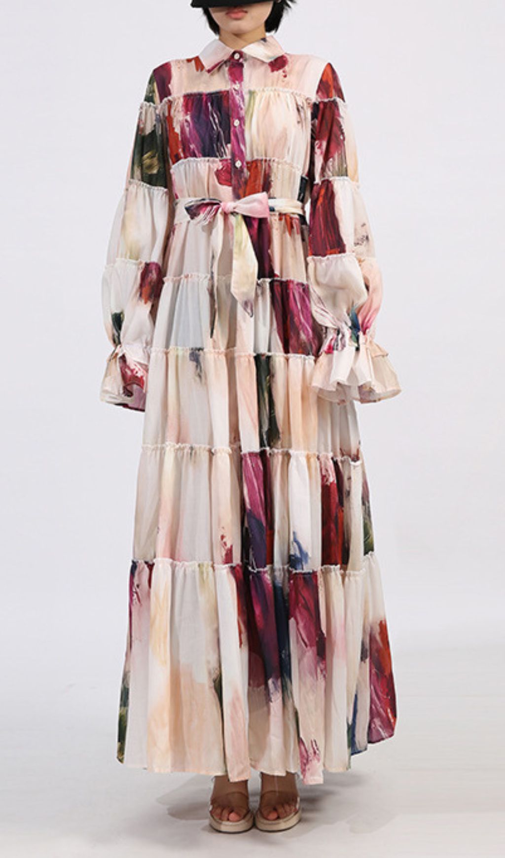 Genaro Artistic Print Long Sleeve Maxi Dress