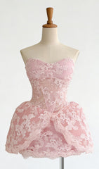 Kadi Pink Lace Strapless Mini Dress