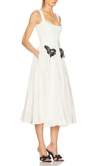 Faron White Butterfly Midi Dress
