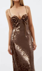 Sparkling Brown Sequin Maxi Dress