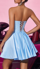 Josephus Dazzling Blue Strapless Embellished Corset Mini Dress