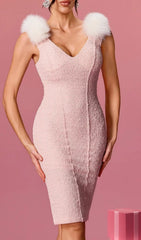 Allayna Glamorous Pink Faux Fur Sleeveless Midi Dress