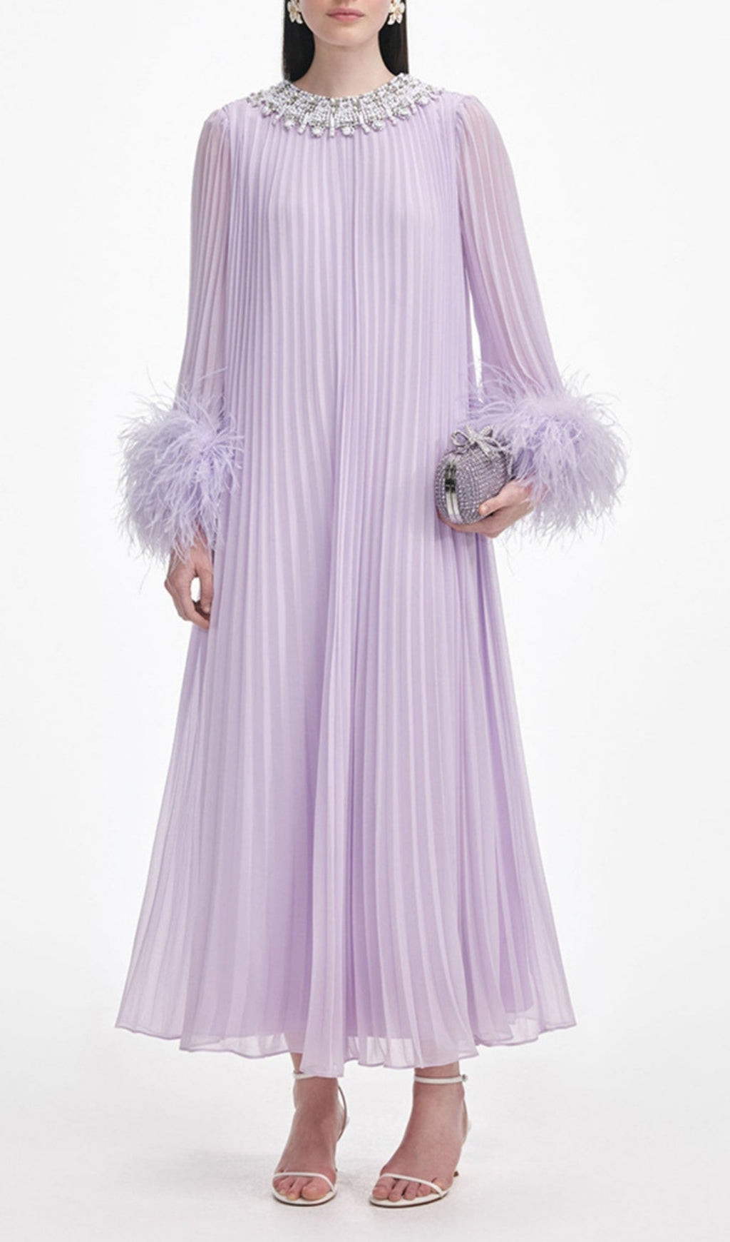 Felipe Mint Green Embellished Maxi Gown with Feather Cuffs