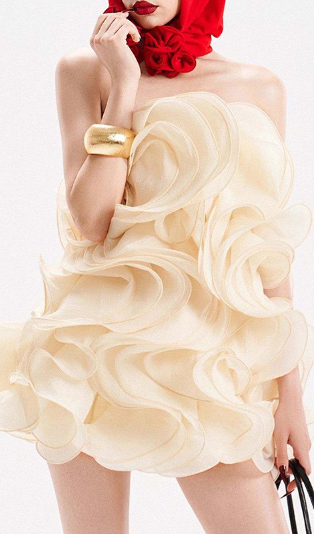 Indiana Voluminous Ruffle Strapless Mini Dress