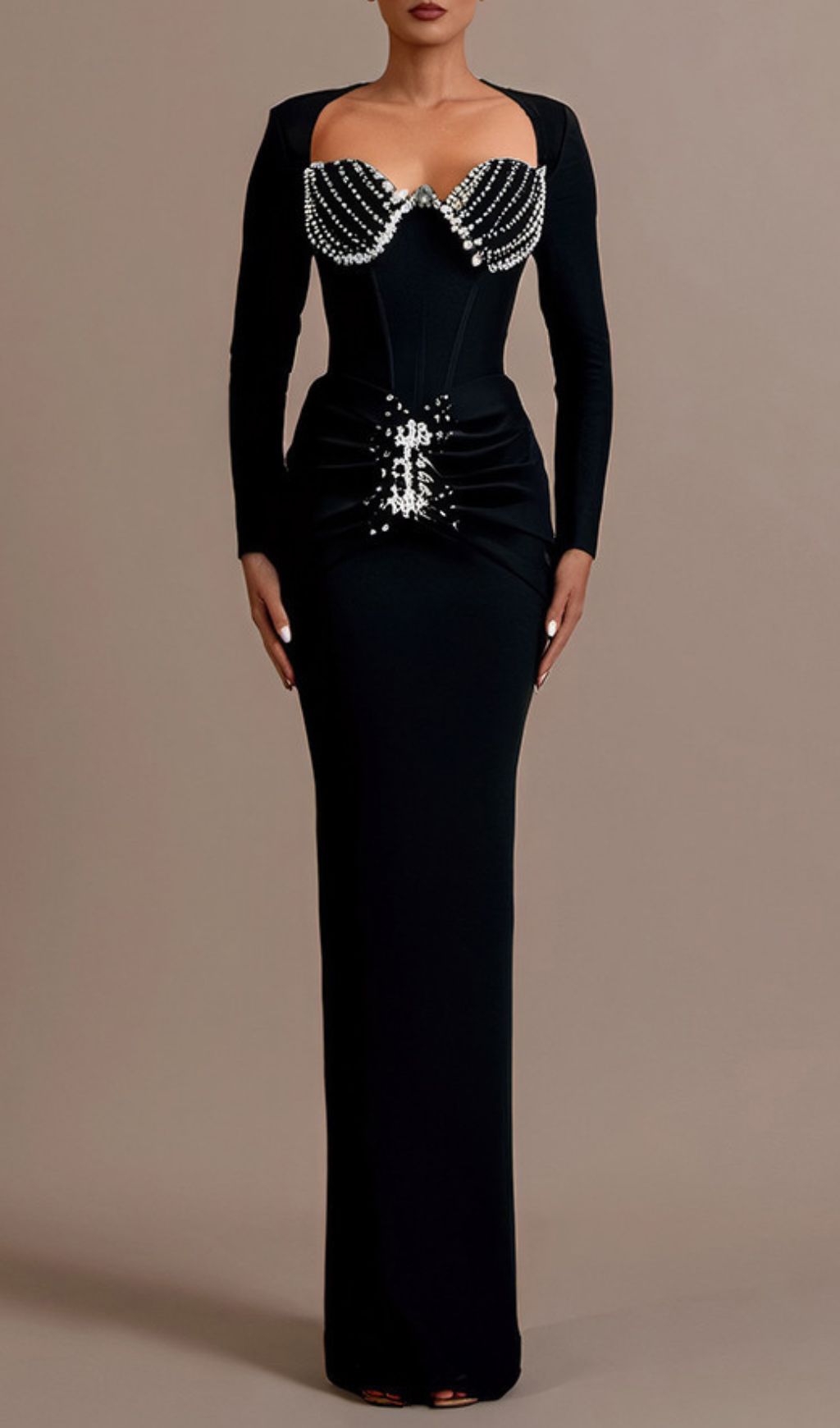 Felicja Diamante Long Sleeve Maxi Gown