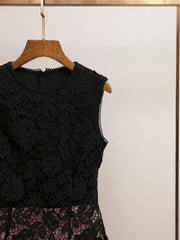 Humita Enchanting Black Lace & Blush Tiered Tulle Maxi Dress