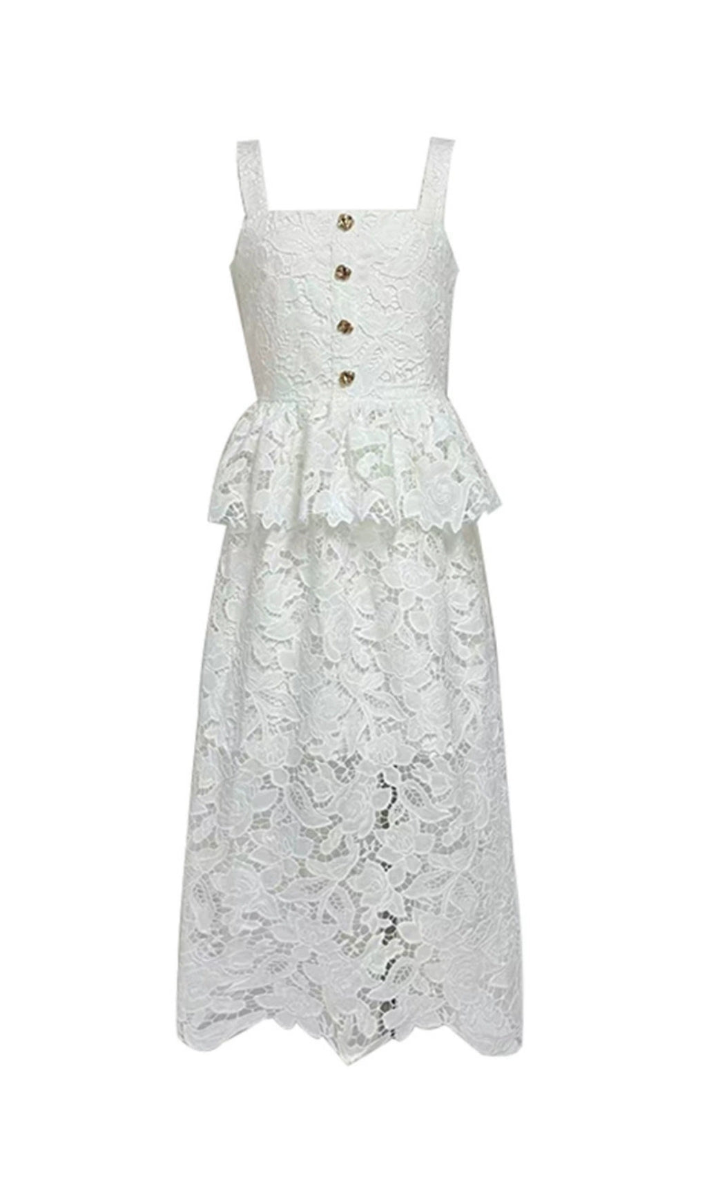Fumito Chic Blush Pink Floral Lace Peplum Midi Dress for Women
