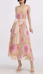 Elowyn Dazzling Floral Sequin Strapless Midi Dress