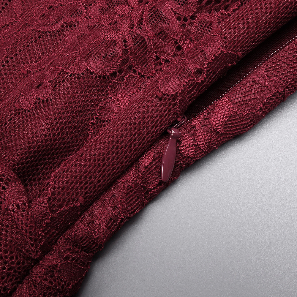 JoJo Wine Lace One-Shoulder Corset Maxi Dress