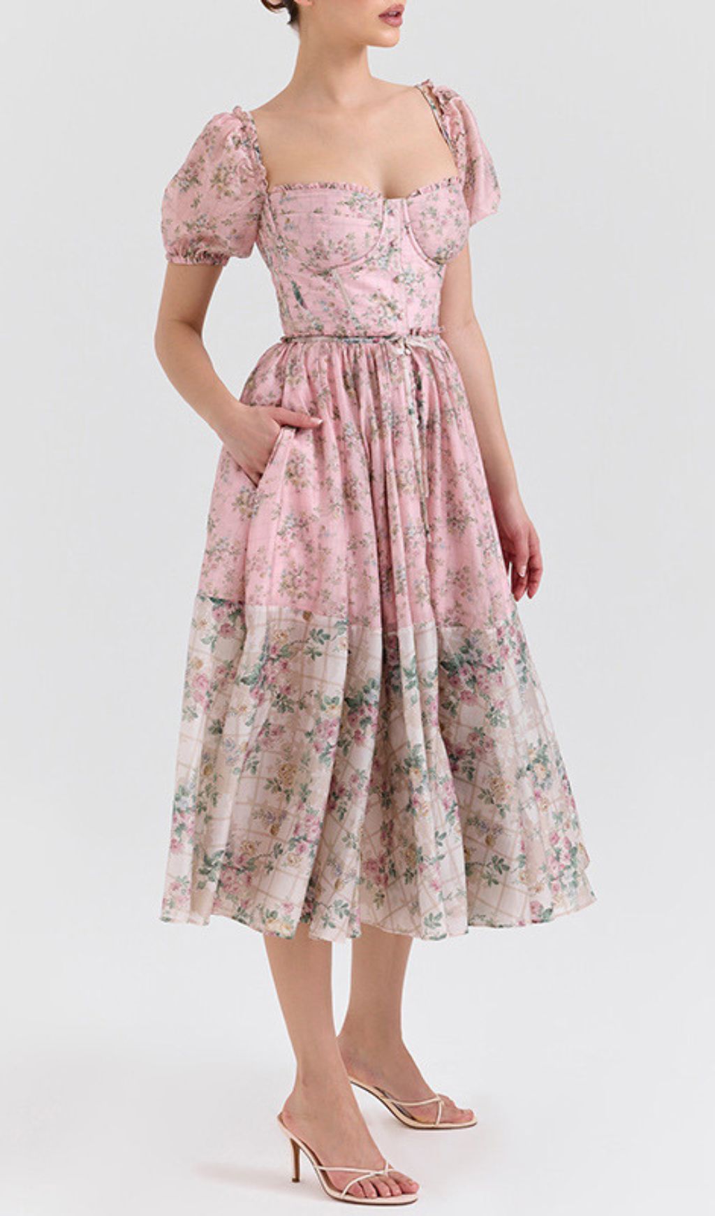 Emke Romantic Floral Midi Dress
