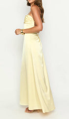 Devota Yellow Satin Strappy Backless Maxi Dress