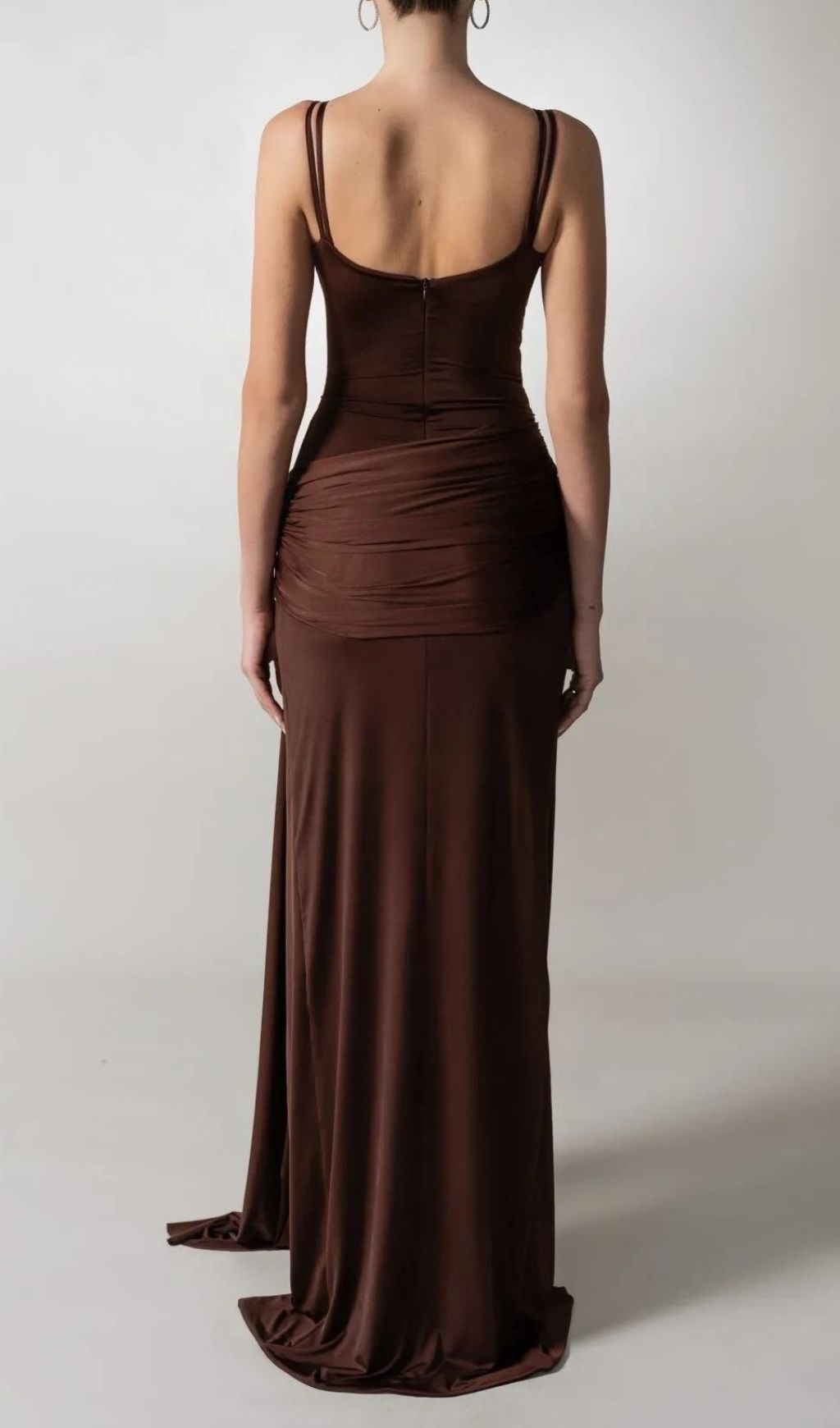 Grazina Elegant Coffee Ruched Maxi Dress