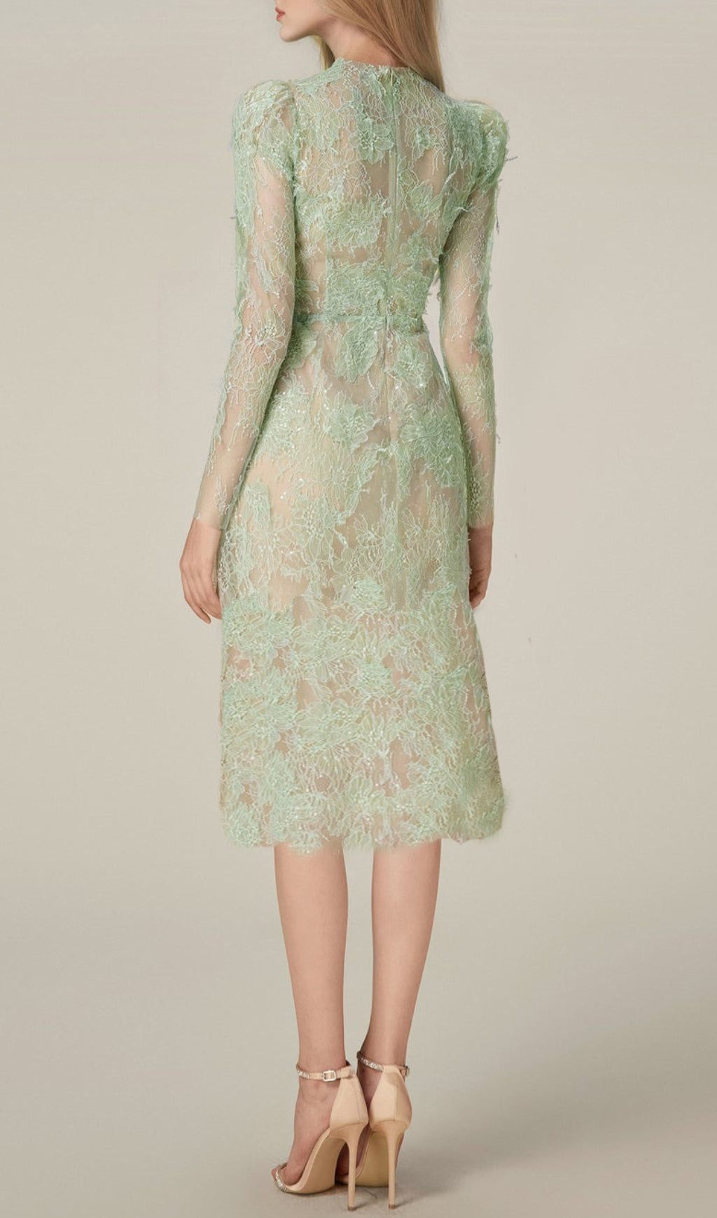 Avril Dazzling Mint Green Sequin Lace Midi Dress