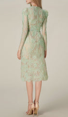 Avril Dazzling Mint Green Sequin Lace Midi Dress