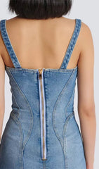 Figure-Flattering Gold-Tone Button Denim Mini Dress