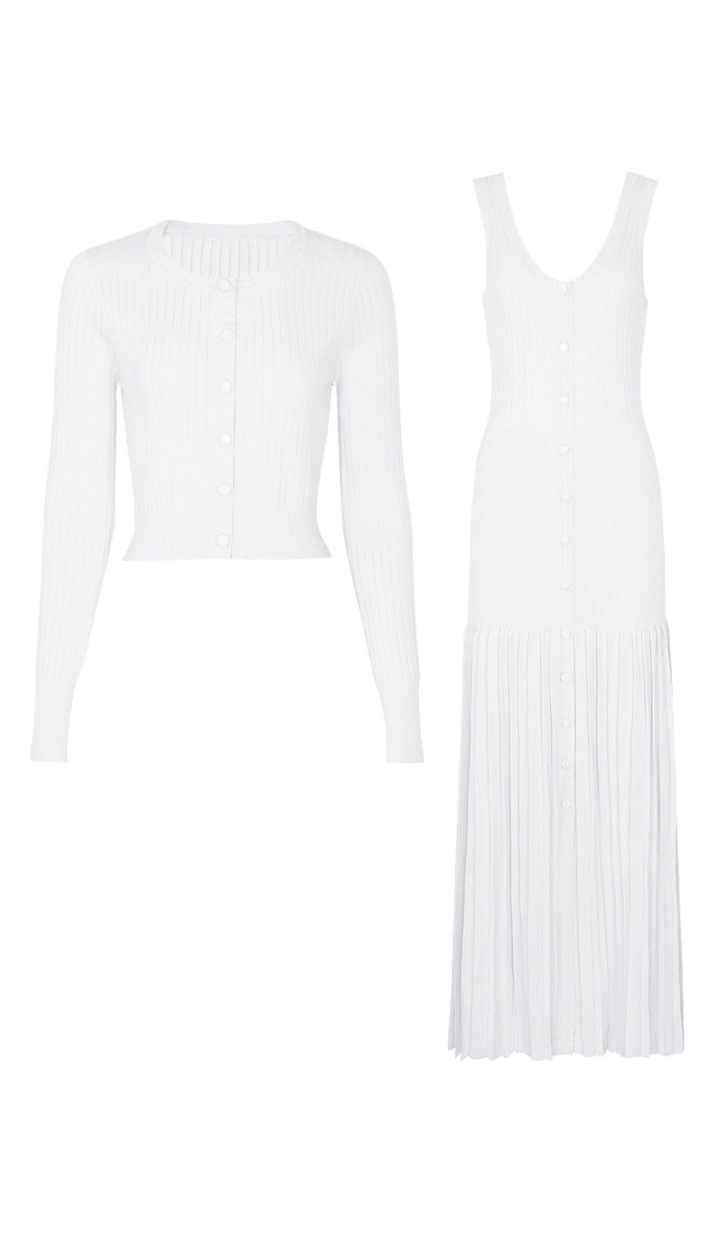 Jackie White Ribbed Knit Maxi Dress & Cardigan Set