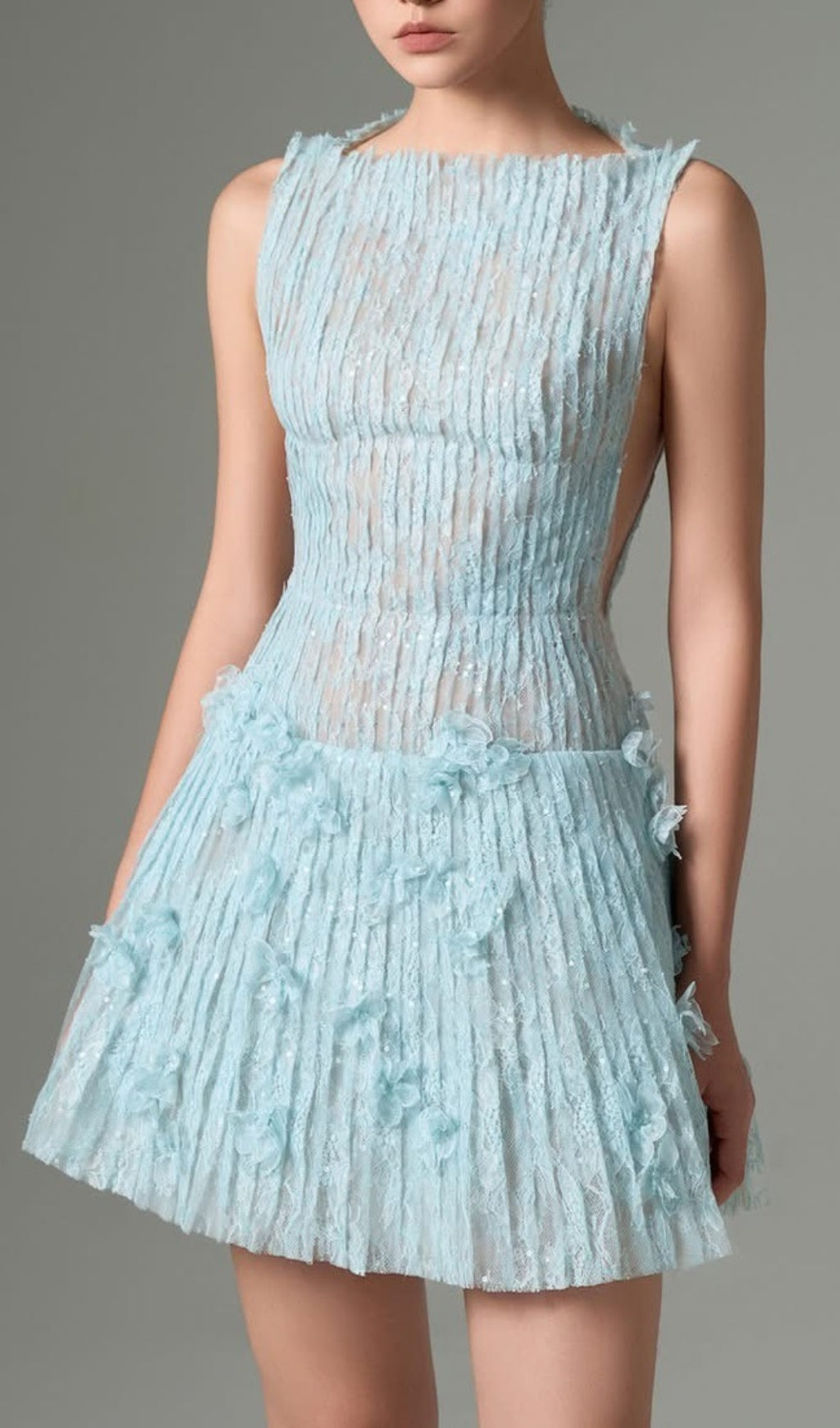 Darda Chic Blue Floral Lace Sequin Mini Dress for Women