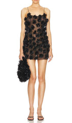 Briseis Black Floral Sheer Embellished Mini Dress