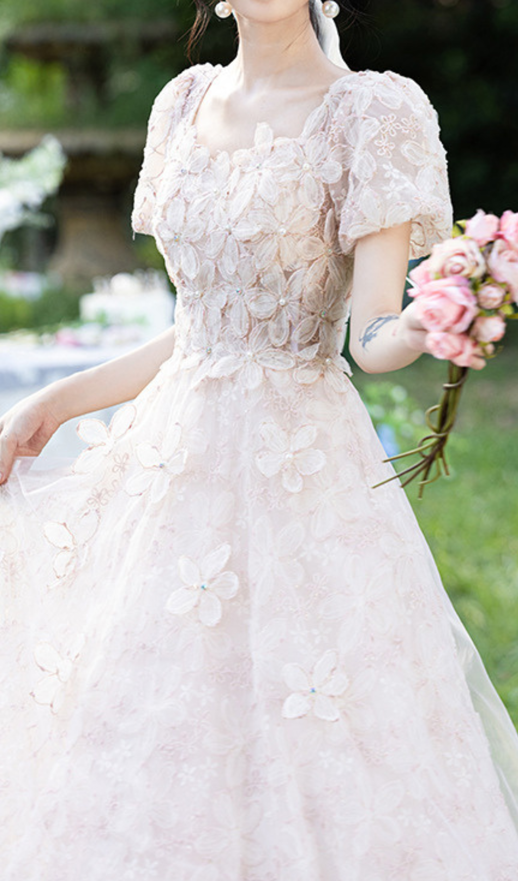 Gable Enchanting 3D Floral Mesh Maxi Dress