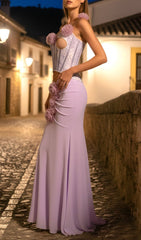 Josephine Chic Purple Floral One-Shoulder Corset Maxi Dress