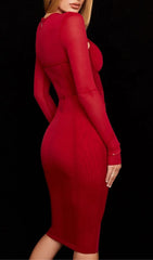 Wine Red Corset Cutout Midi Dress