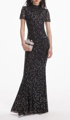 Emma Sparkling Black Crystal Maxi Gown
