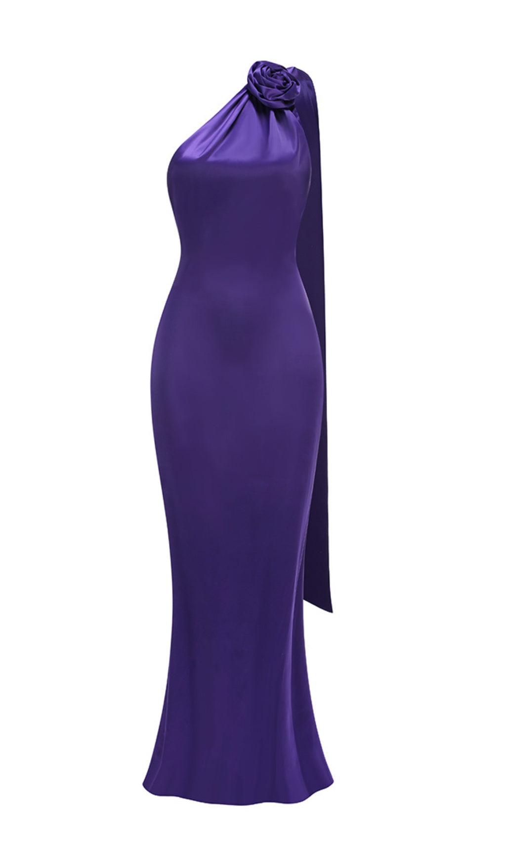 Carmelo Glamour Purple One-Shoulder Rose Maxi Dress