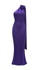 Carmelo Glamour Purple One-Shoulder Rose Maxi Dress