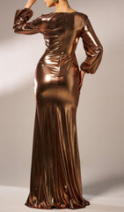Glamorous Metallic Bronze Long Sleeve Maxi Dress