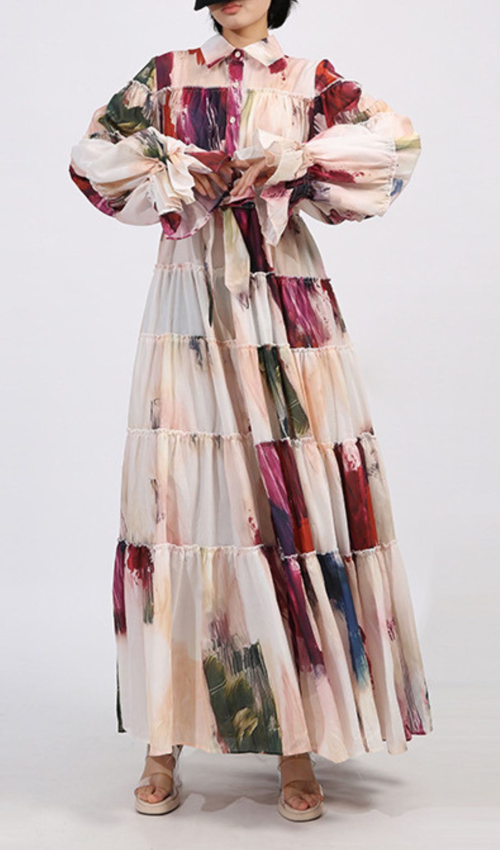 Genaro Artistic Print Long Sleeve Maxi Dress