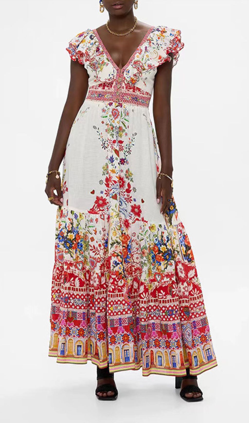 Daria V-Neck Bohemian Floral Maxi Dress