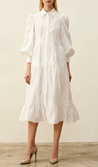 Izumi Sky Blue Lace Tiered Midi Shirtdress