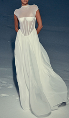 Gabija Ethereal White Boned Corset Maxi Gown with Sheer Mesh