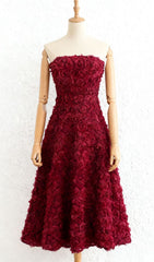 Ikuyo Wine Strapless Rose Midi Dress