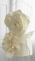 Achlys Romantic Beige 3D Floral Mini Dress