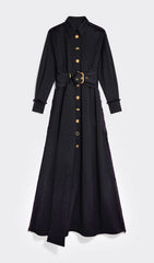 Ioannis Commander Black Belted Maxi Shirtdress with Gold Hardware