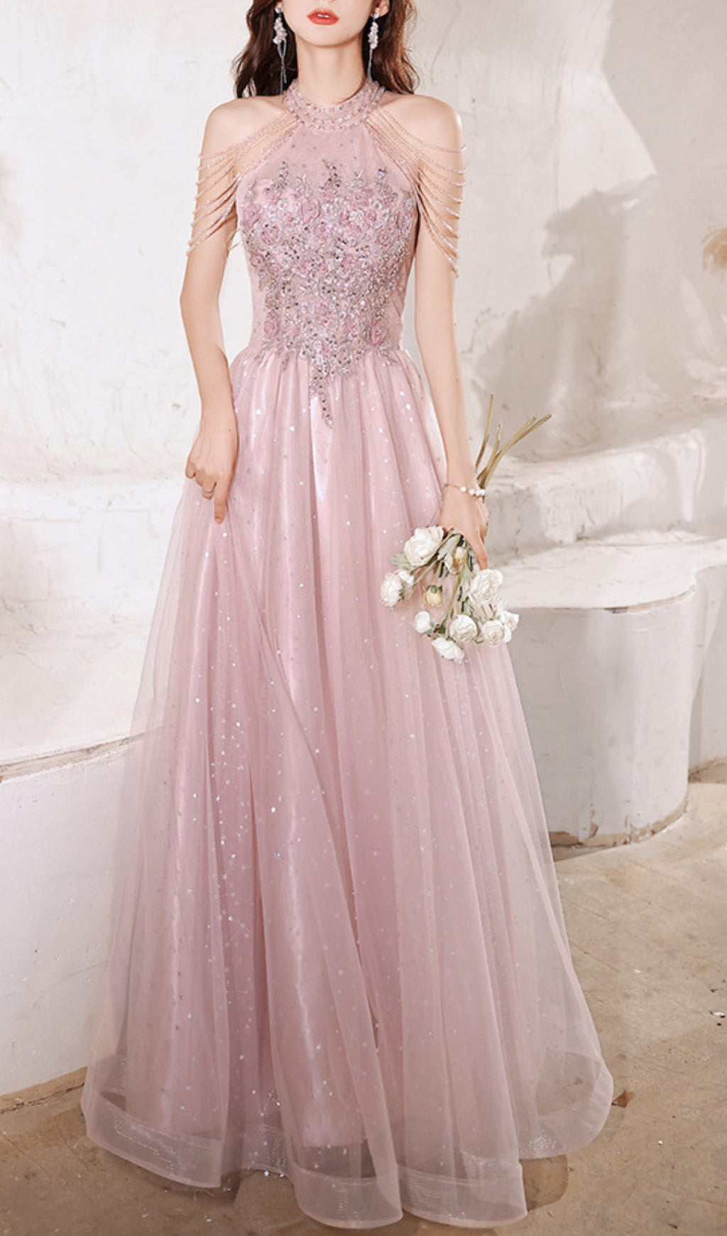 Cleon Dazzling Halter Maxi Gown