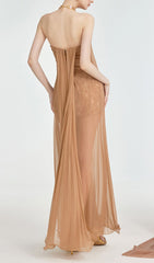 Fintan Ethereal Strapless Mesh & Lace Maxi Dress